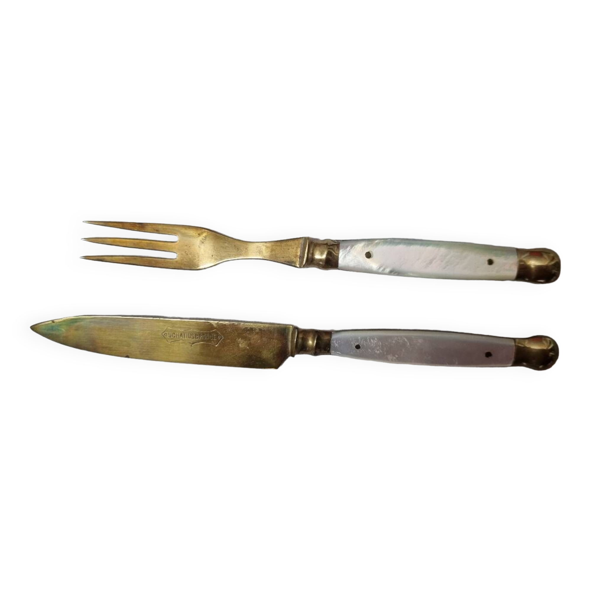 Cutlery for cheeses, desserts, mother-of-pearl & vermeil