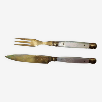 Cutlery for cheeses, desserts, mother-of-pearl & vermeil