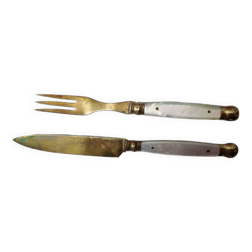 Cutlery for cheeses, desserts, mother-of-pearl & vermeil