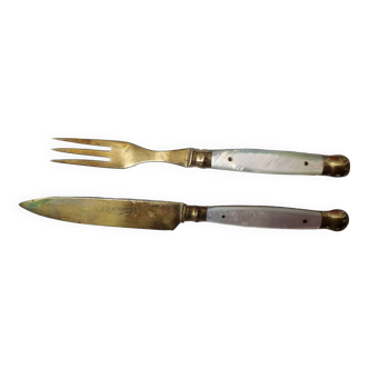 Cutlery for cheeses, desserts, mother-of-pearl & vermeil