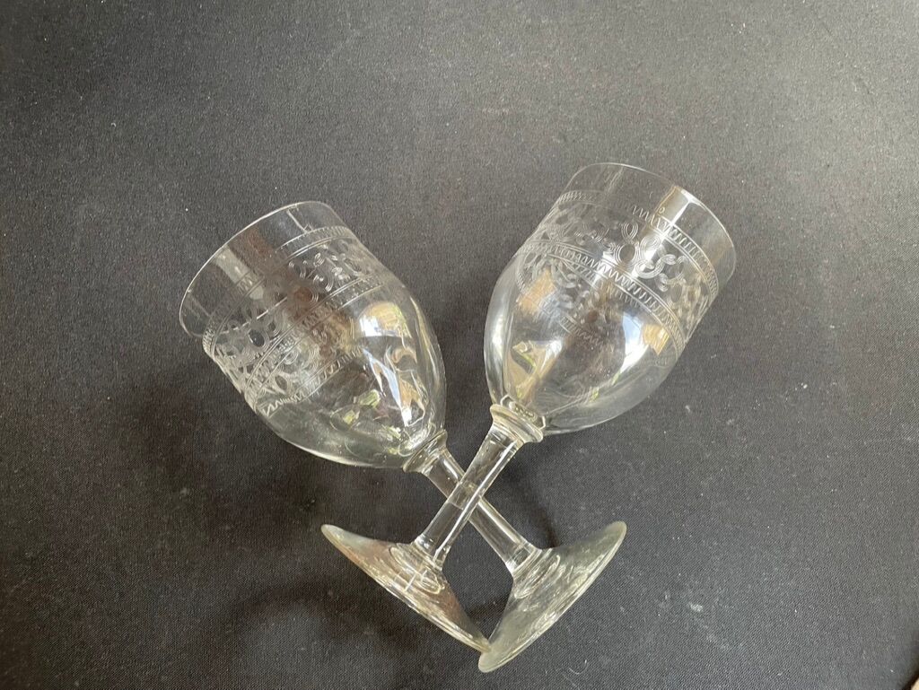 6 Large glasses 1/2 guilloché crystal – Art Nouveau