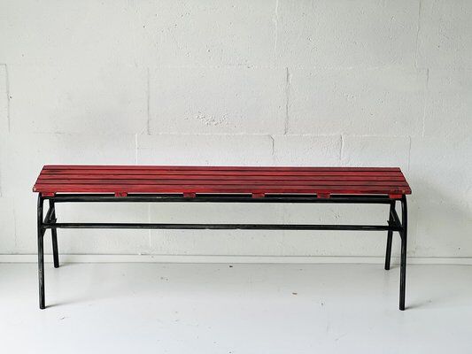 Red industrial pine bench, 1970s