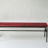 Red industrial pine bench, 1970s