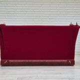 1970s, Danish drop arm "Spanish" sofa, original condition, cherry red furniture velour.