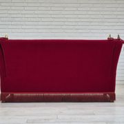 1970s, Danish drop arm "Spanish" sofa, original condition, cherry red furniture velour.