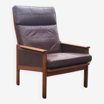 Fauteuil lounge en cuir par Illum Wikkelsø pour Eilersen, années 1960