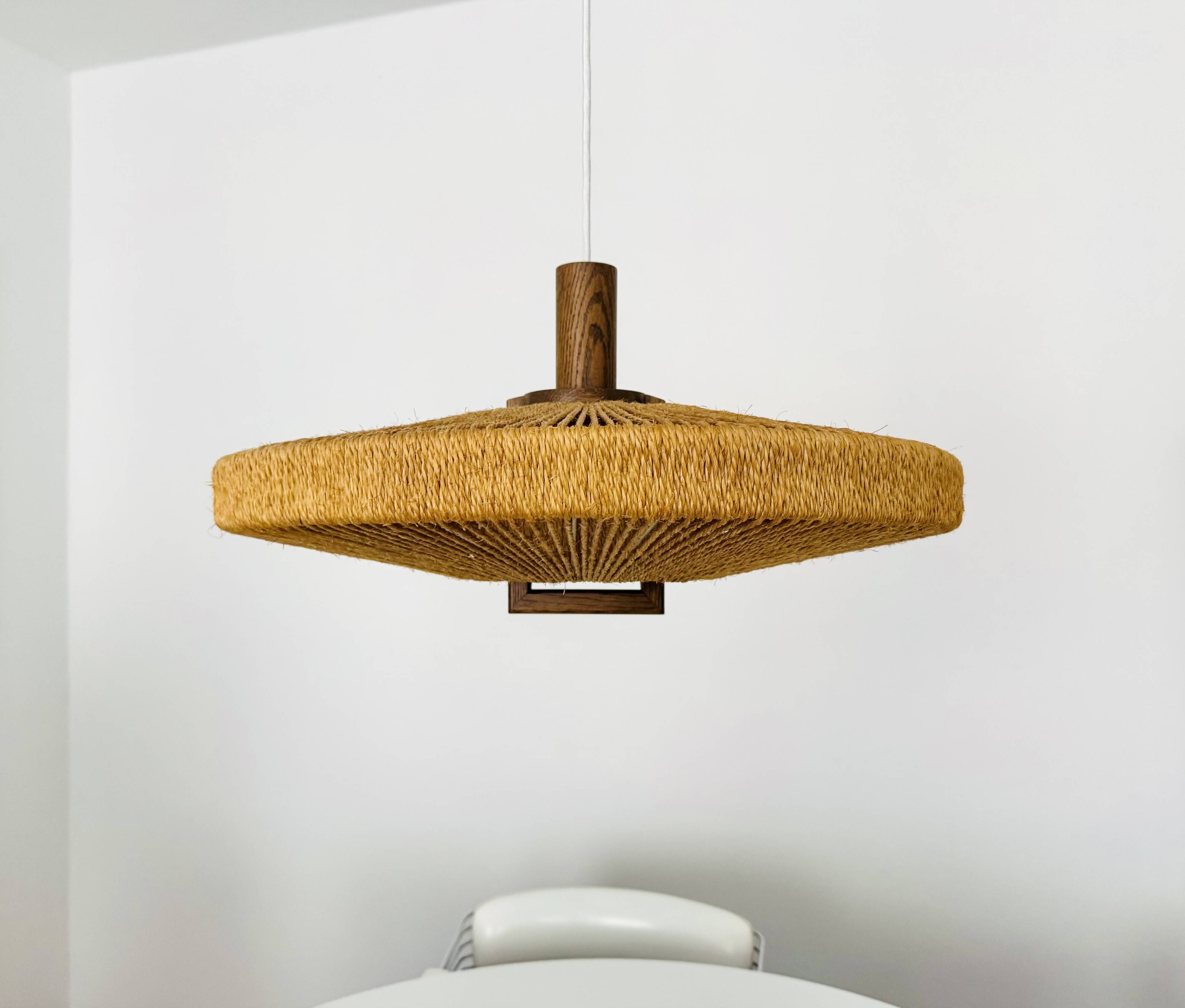 Large Sisal and Oak Pendant Lamp by Temde