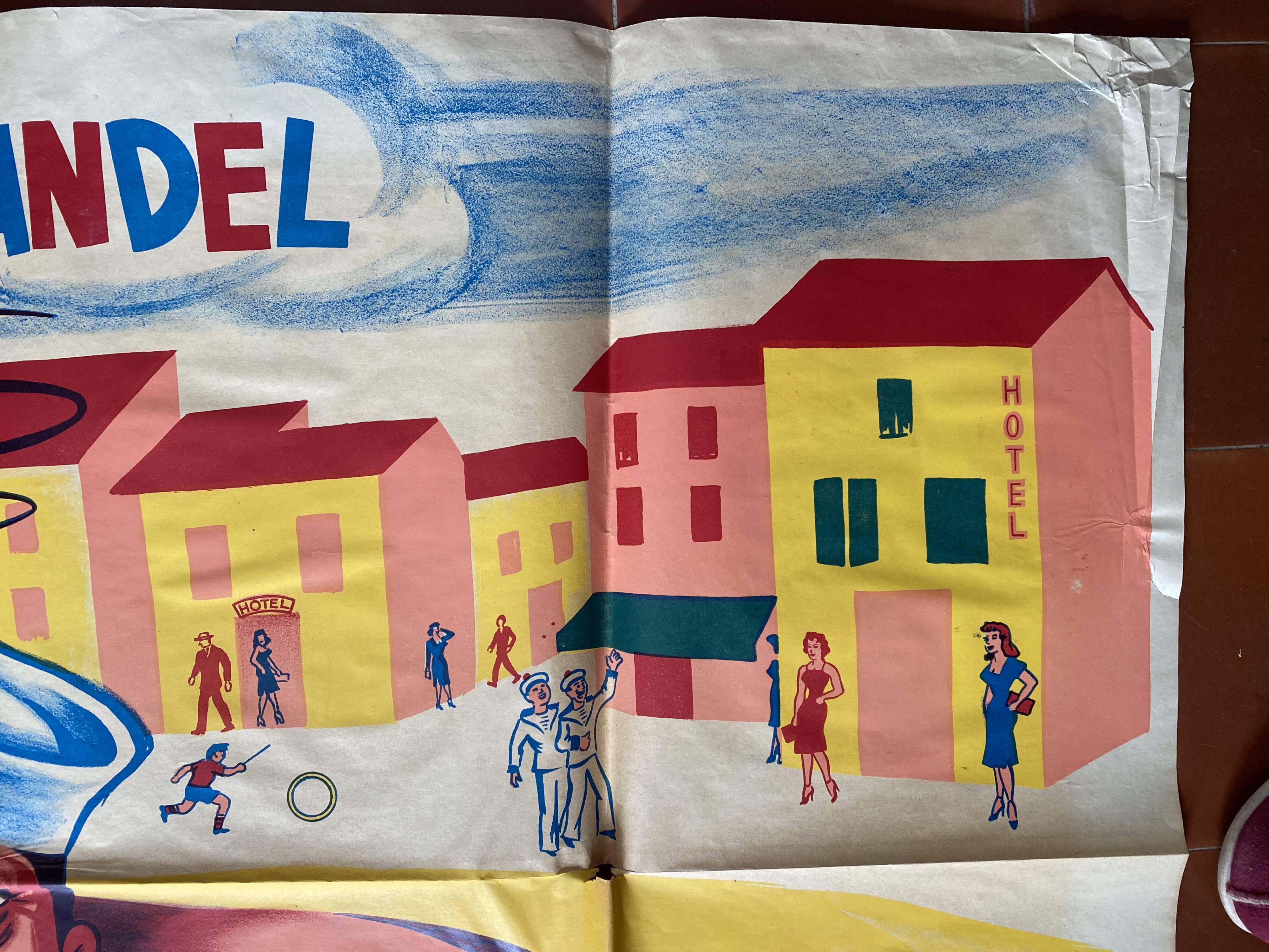 Cinema poster "La Bonne étoile" Fernandel, Marseille, Pastis 120x160cm 1960