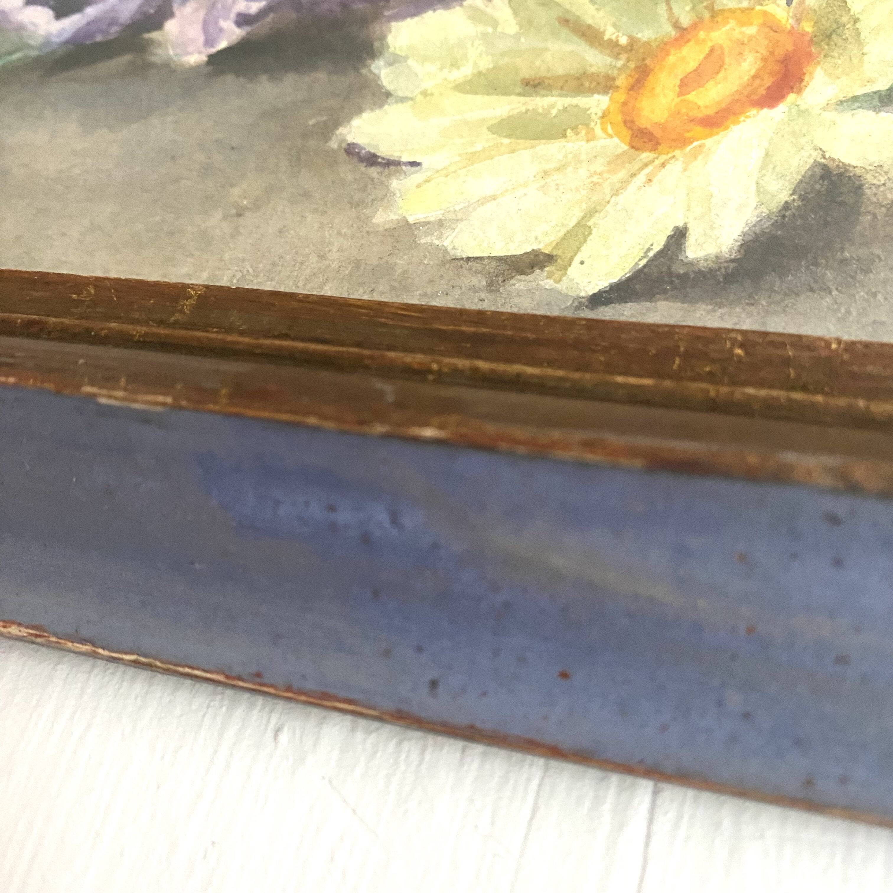 Framed old watercolor flowers M Réginal