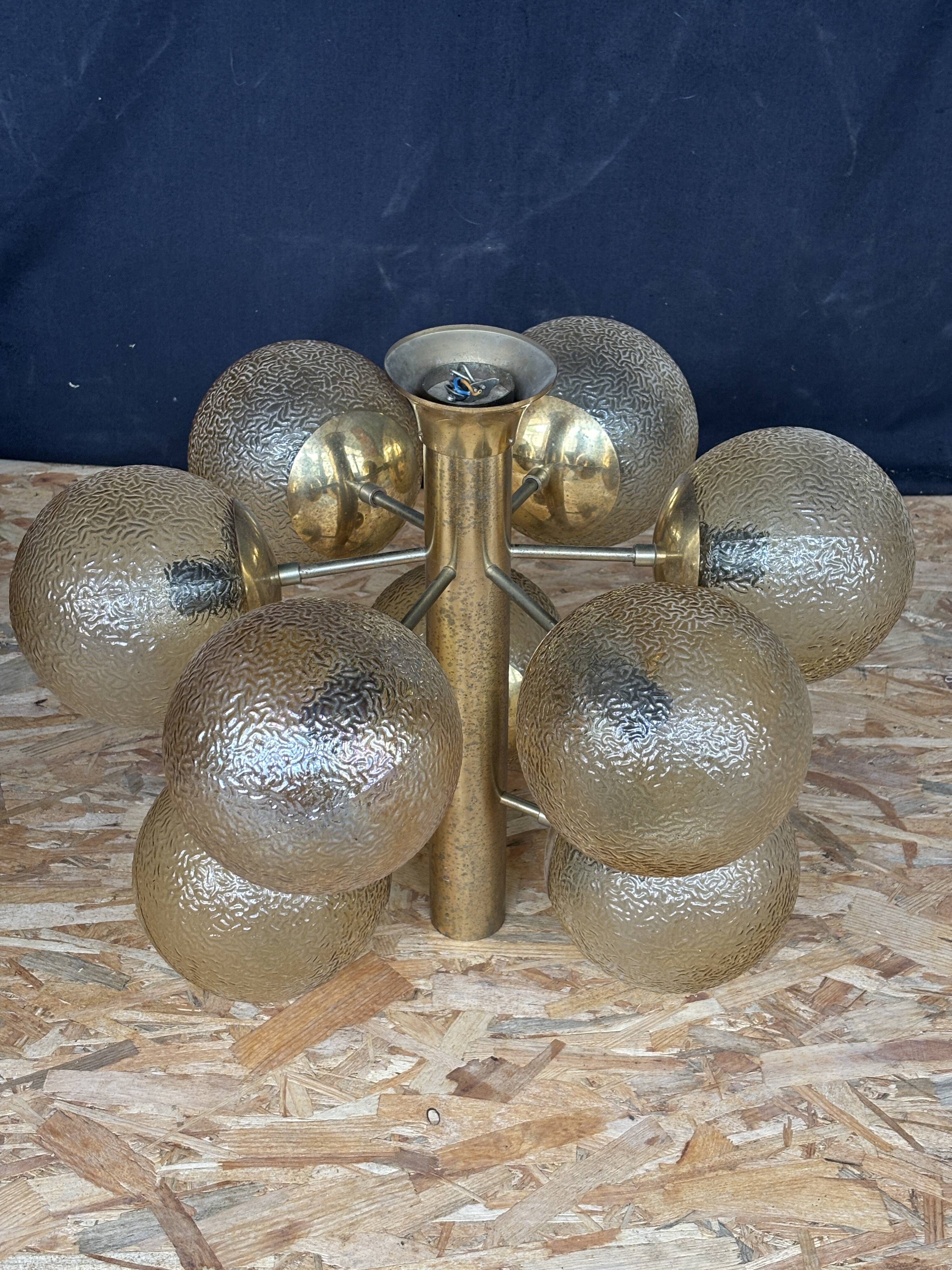 Lustre Space Age allemand 9 globes, attribué à Kaiser Leuchten, 1970