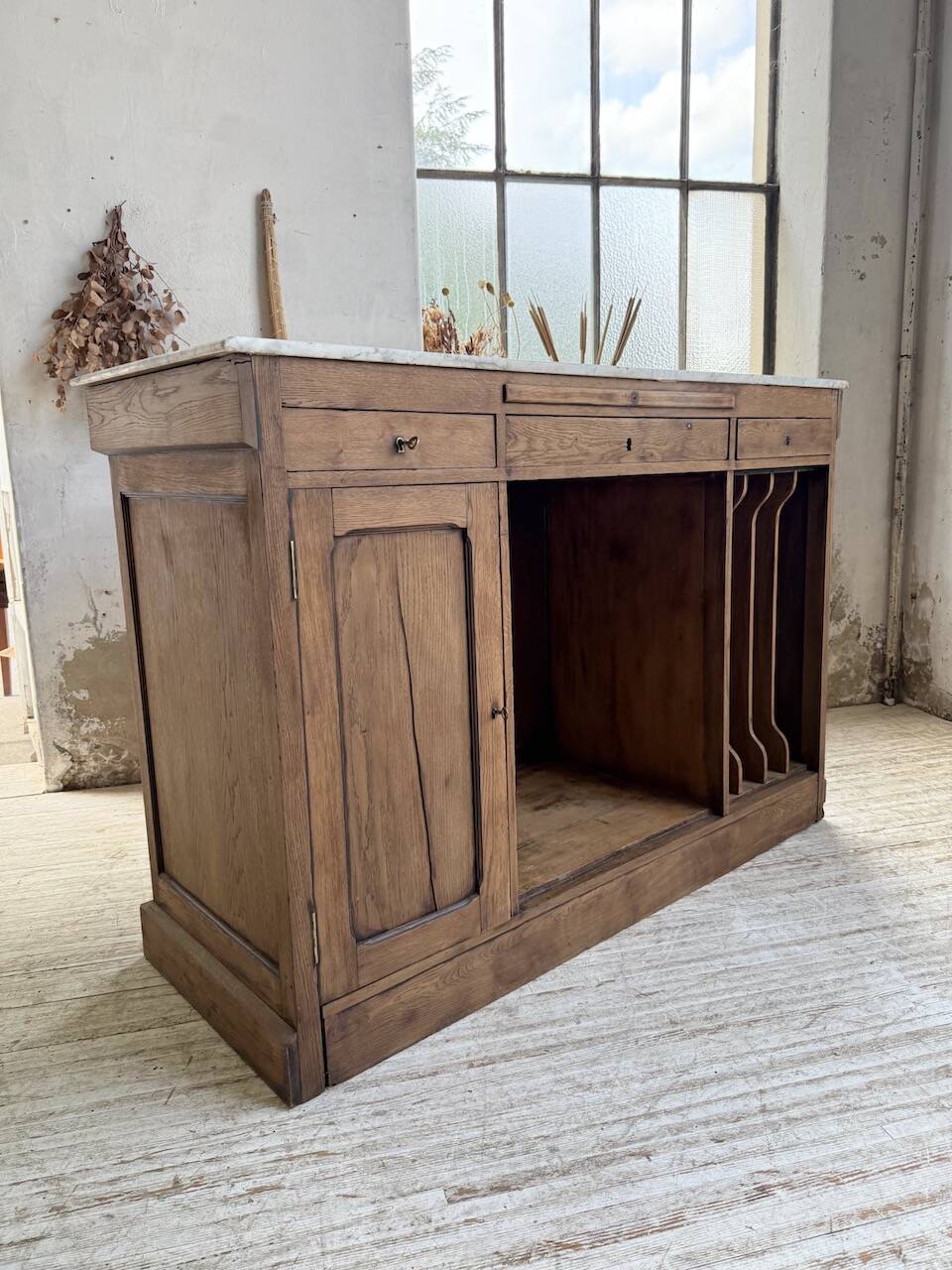 Oak and marble counter 1950