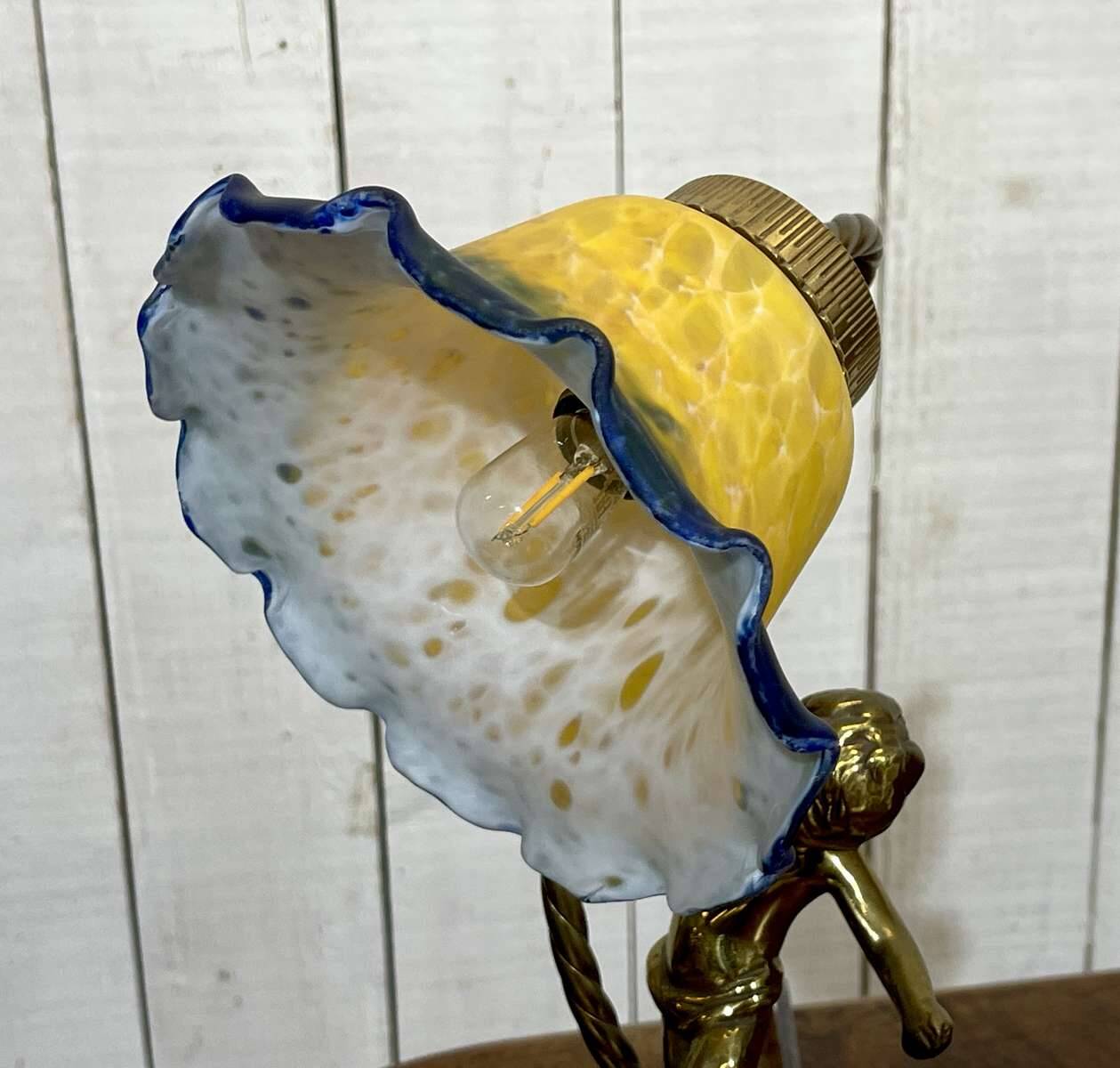 Bronze lamp with glass paste shade - work from the 1970s