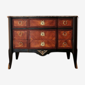 Marquetry and marble style chest of drawers