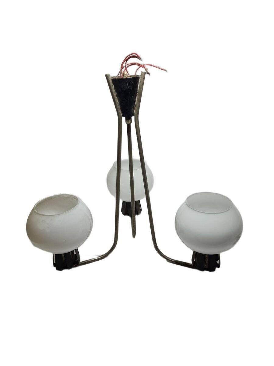 Vintage pendant light in white glass, Poland, 1960s