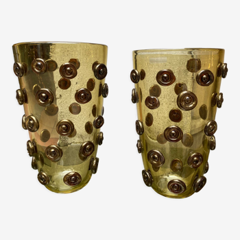 Pair of amber button vases - Alberto Dona Murano - 80s