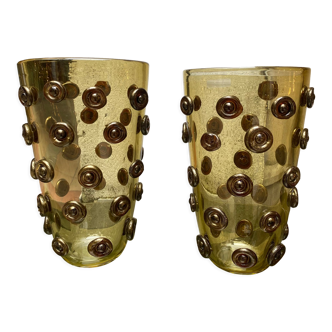 Paire de vases ambrés à boutons -   Alberto Dona Murano - Années 80