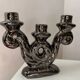 Pair of vintage iridescent black candlesticks, Vallauris style