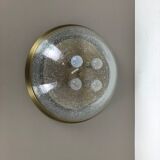 Ice glass bubble brass ceiling light by Hillebrand Leuchten, Germany, 1970s