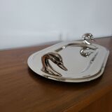 Plat de service à foie gras en métal argenté