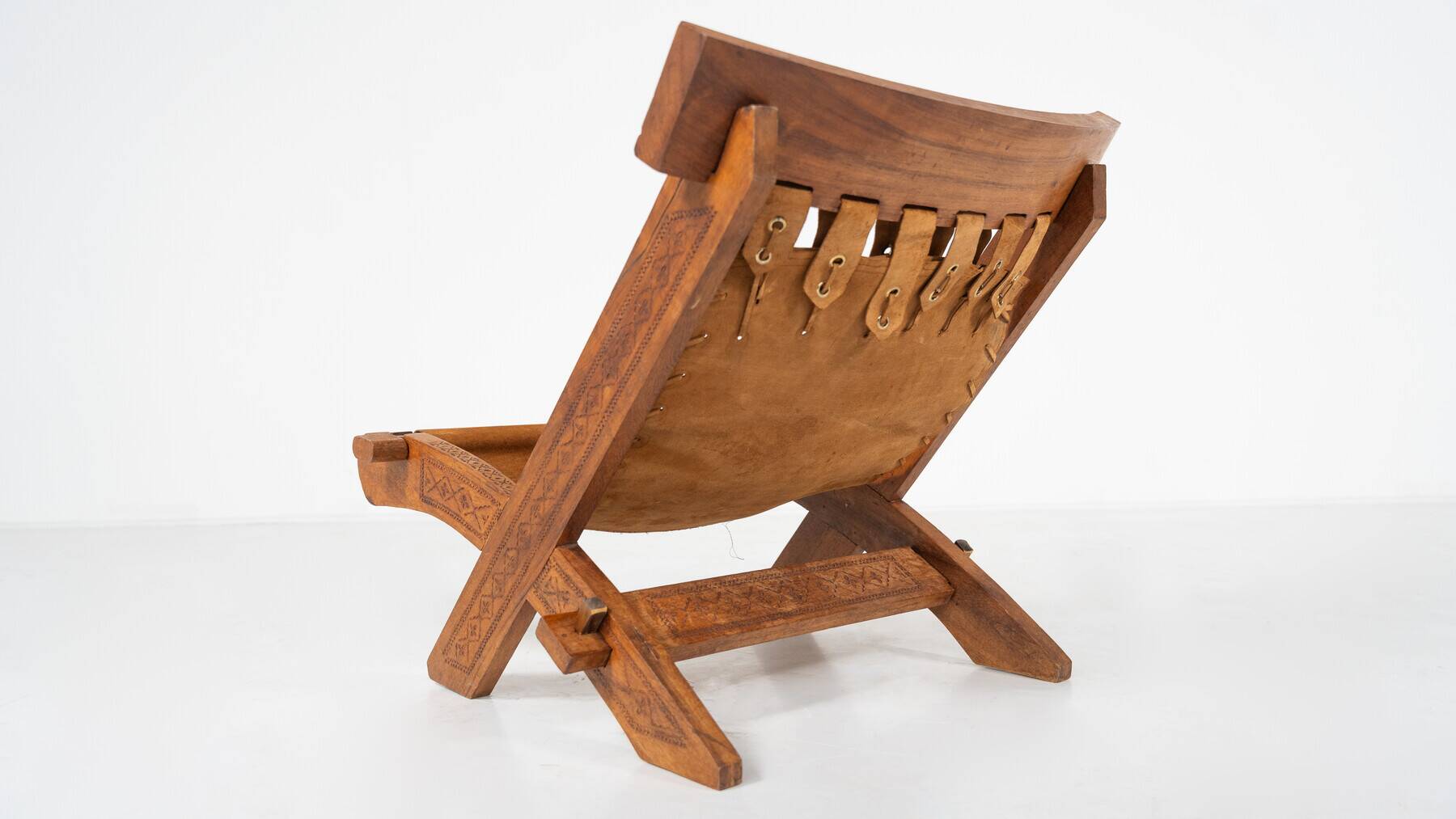 Pair of Folding Chair, Wood and Leather, Brazilian style