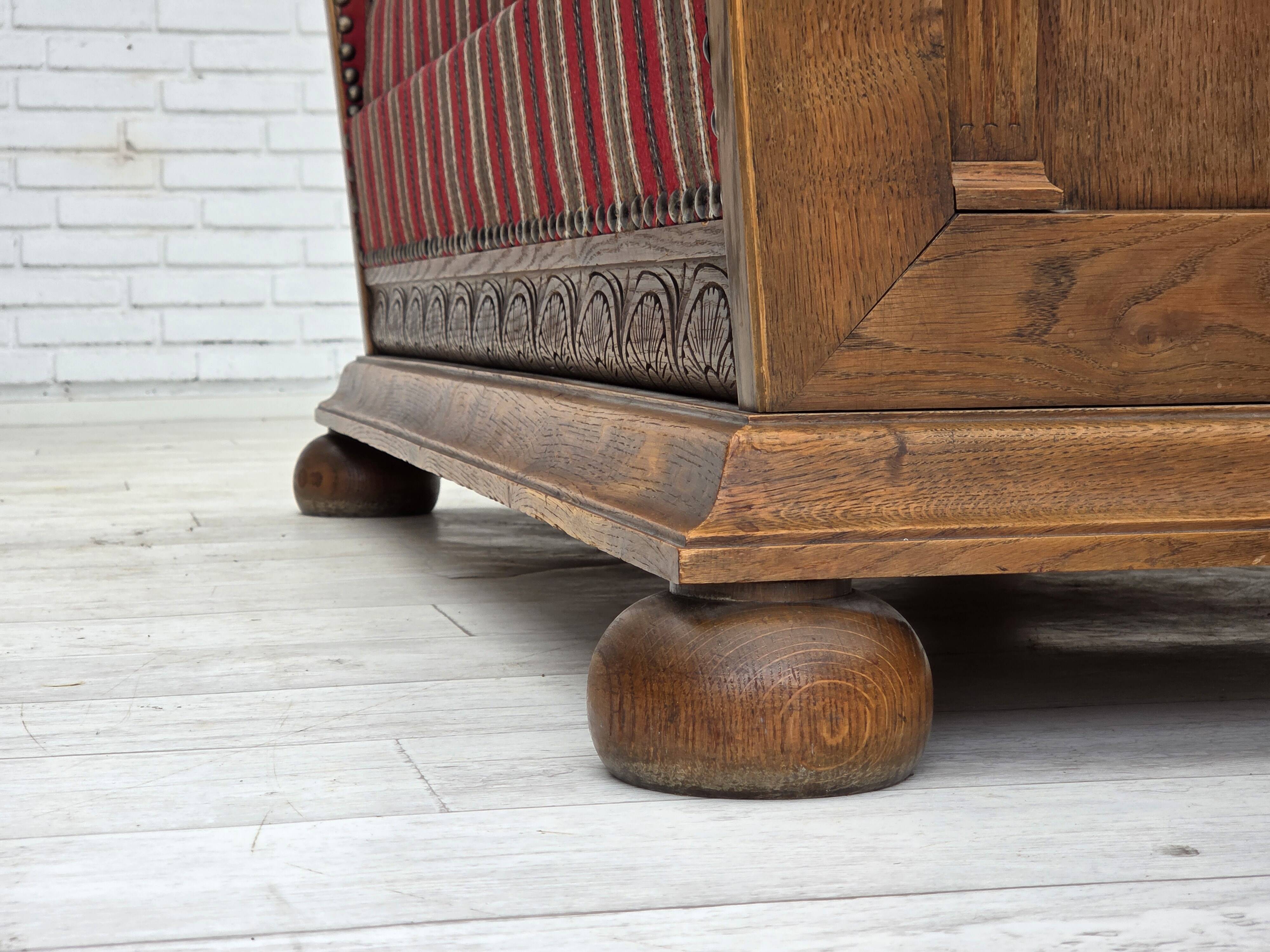 1960s, Danish 2-seater sofa, original condition, furniture wool, oak wood.