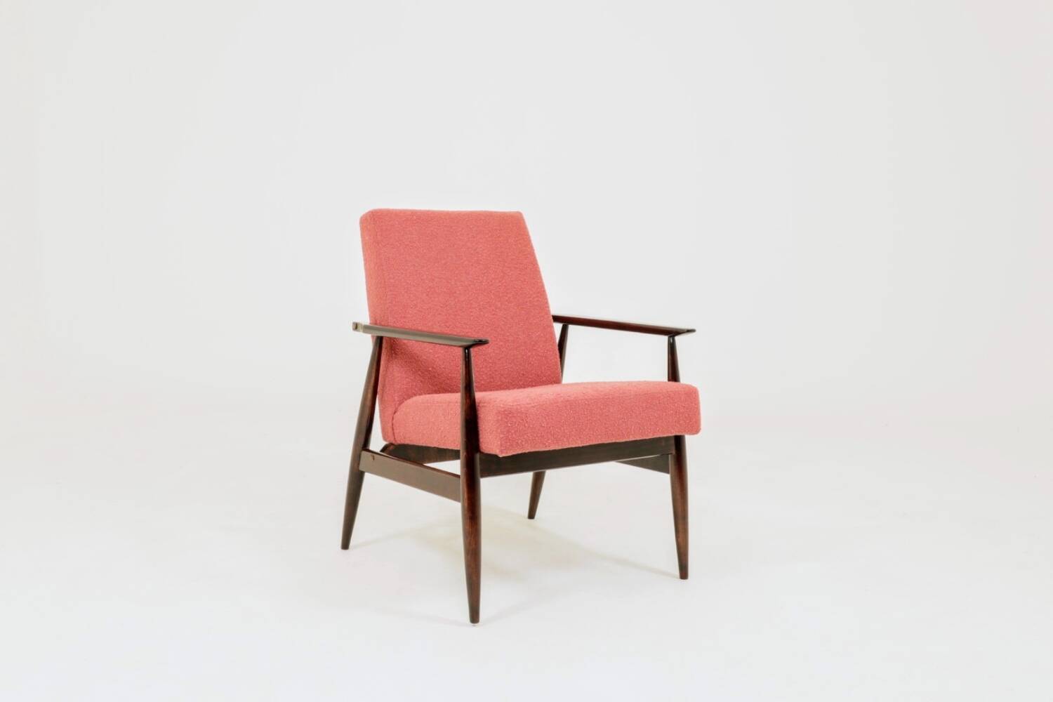 Mid-century modern armchair raspberry bouclé H. Lis
