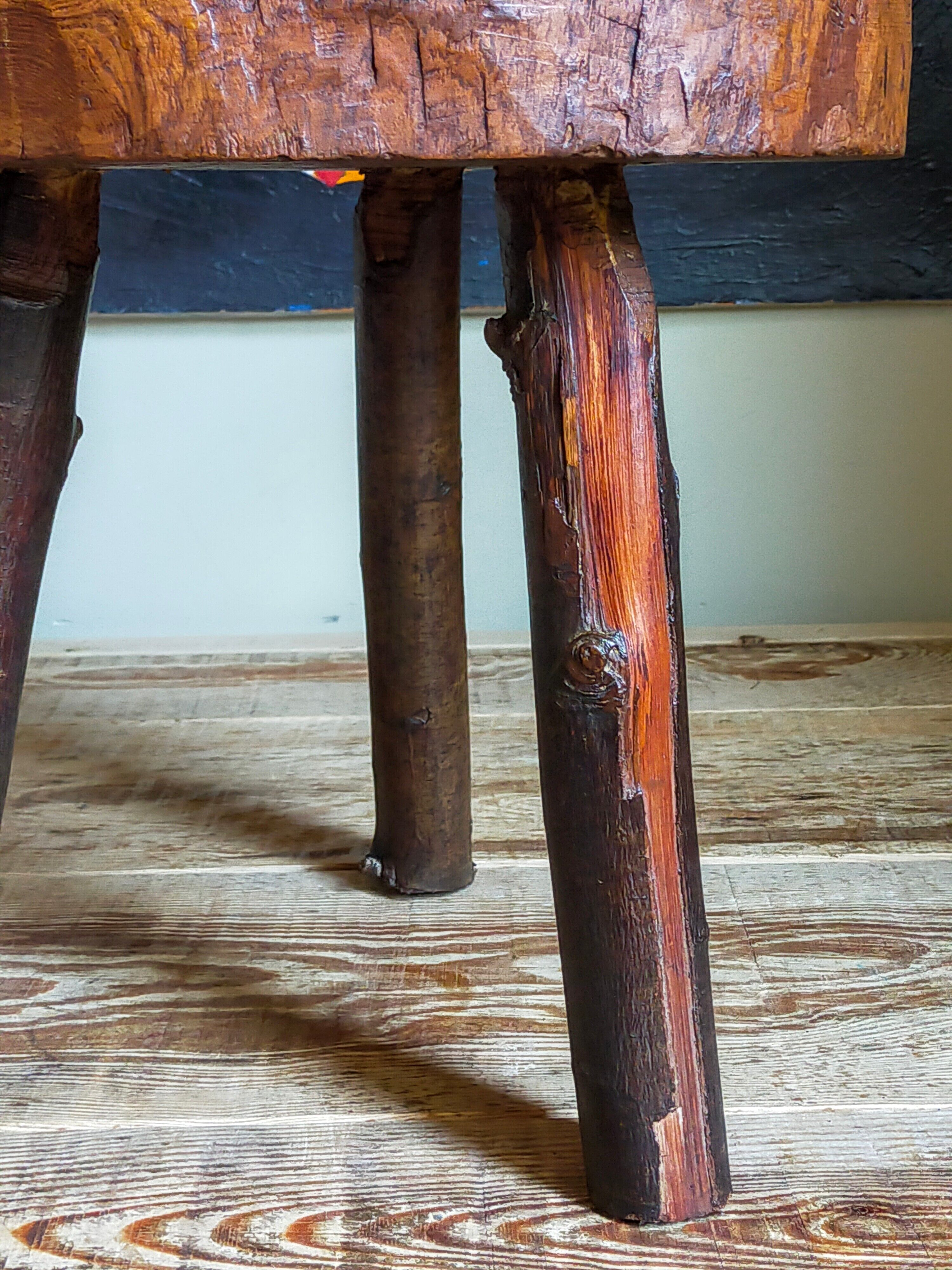 Brutalist tripod stool vintage folk art