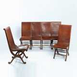 Pierre Lottier brown Spanish leather Slipper chairs by Almazan, 1950s