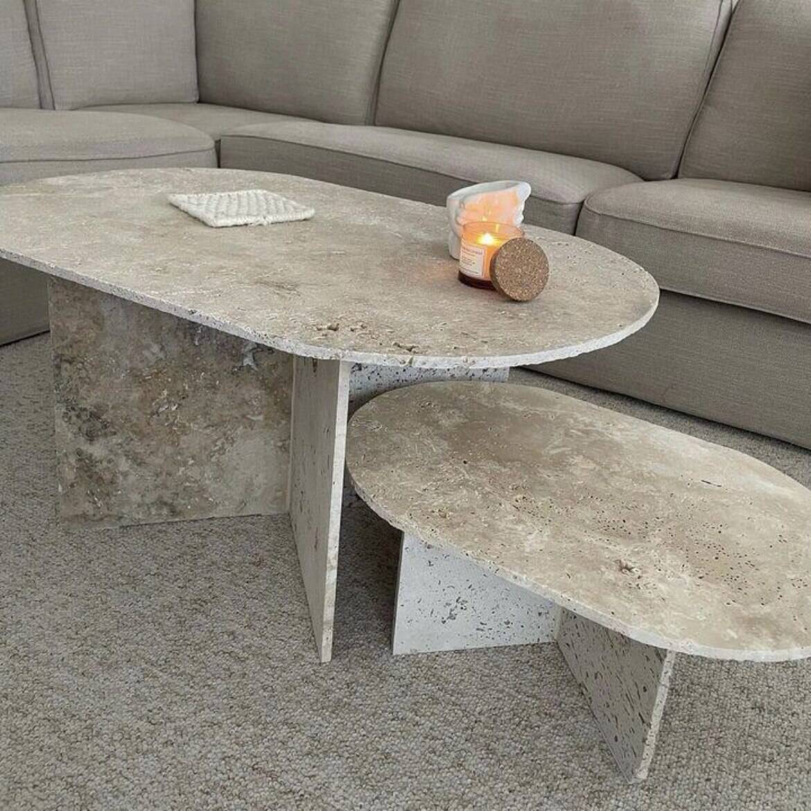 Oval coffee table duo travertine