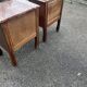 Pair of Louis XV style bedside tables with marquetry veneer, marble top, f