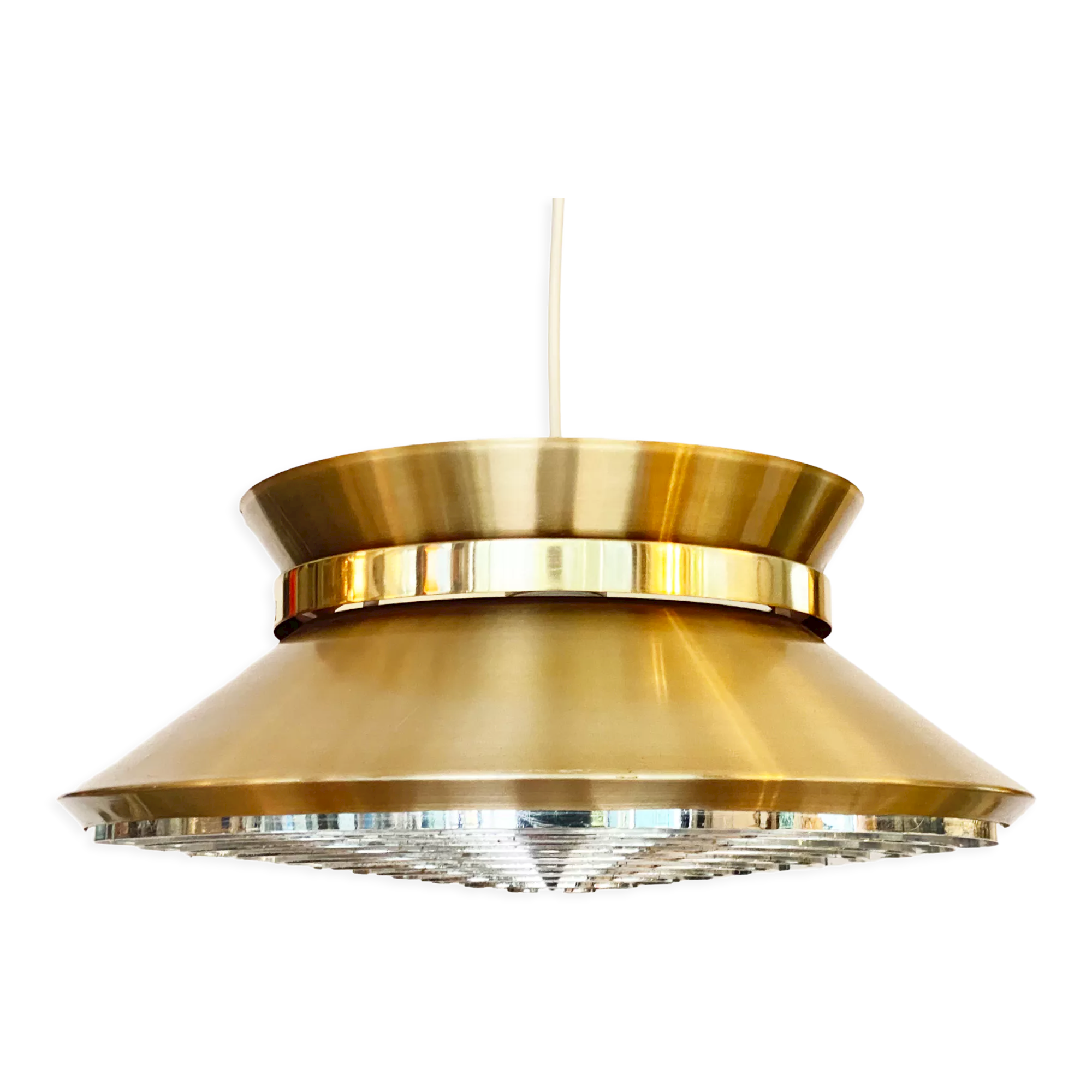 Brass colored aluminium pendant light by Carl Thore for Granhaga Metall. Sweden 1970s.