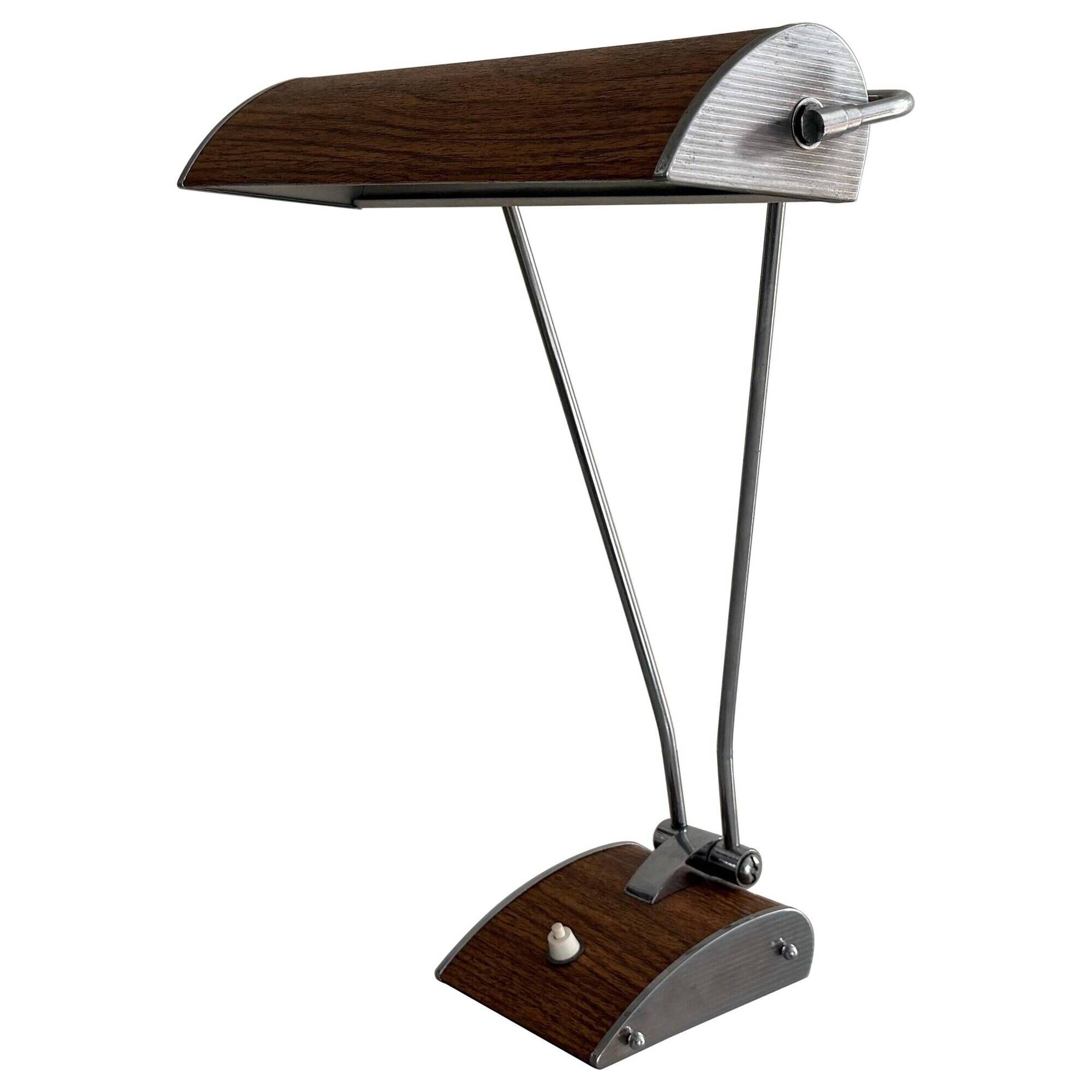 Large metal desk lamp with Wood Design texture by Eileen Gray, 1950s, France.