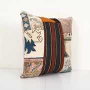 Bohemian patchwork rug pillow cover, square turkish organic cushion with mid century design, vintage