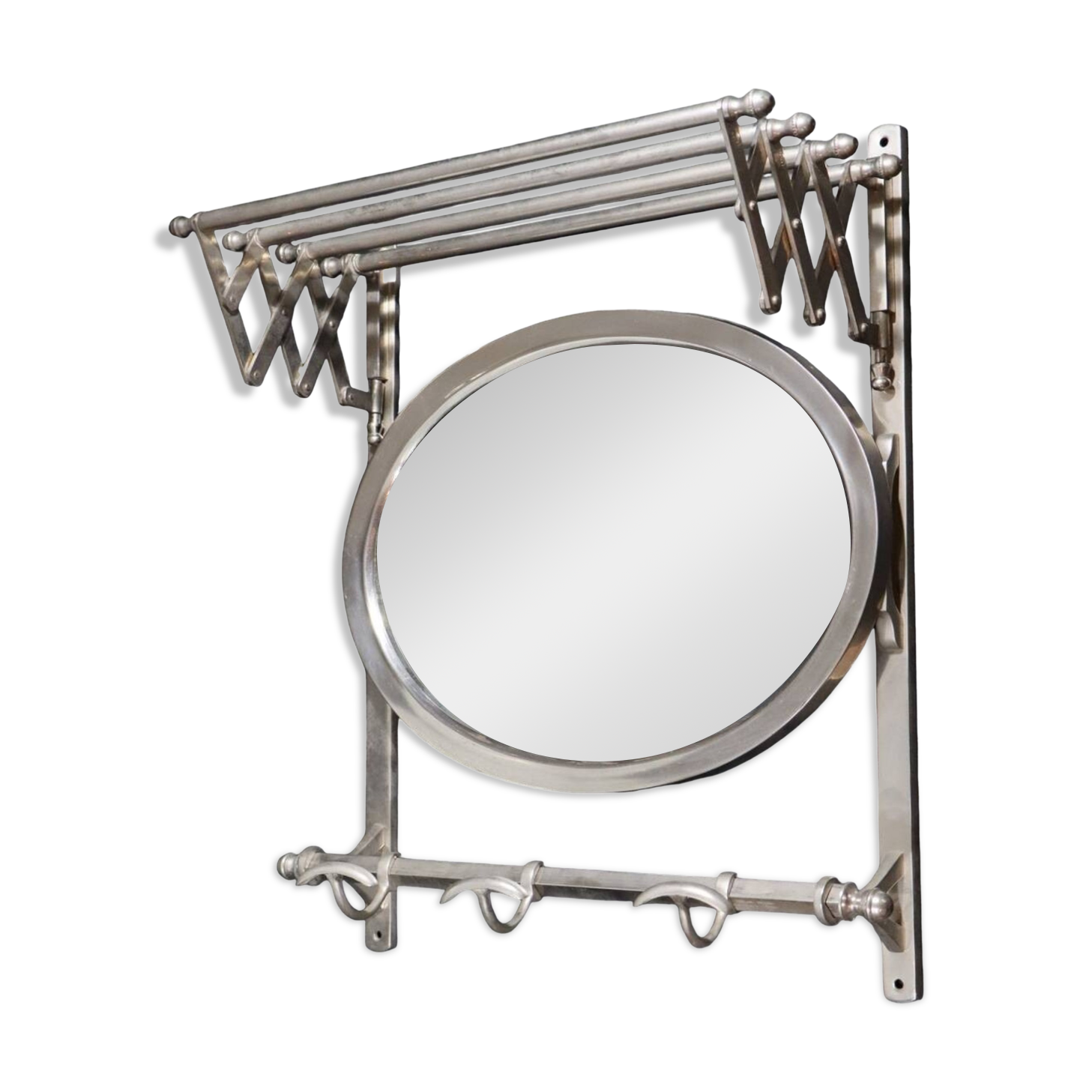 Antique Metal Train Coat Rack with Mirror French Luggage Rack