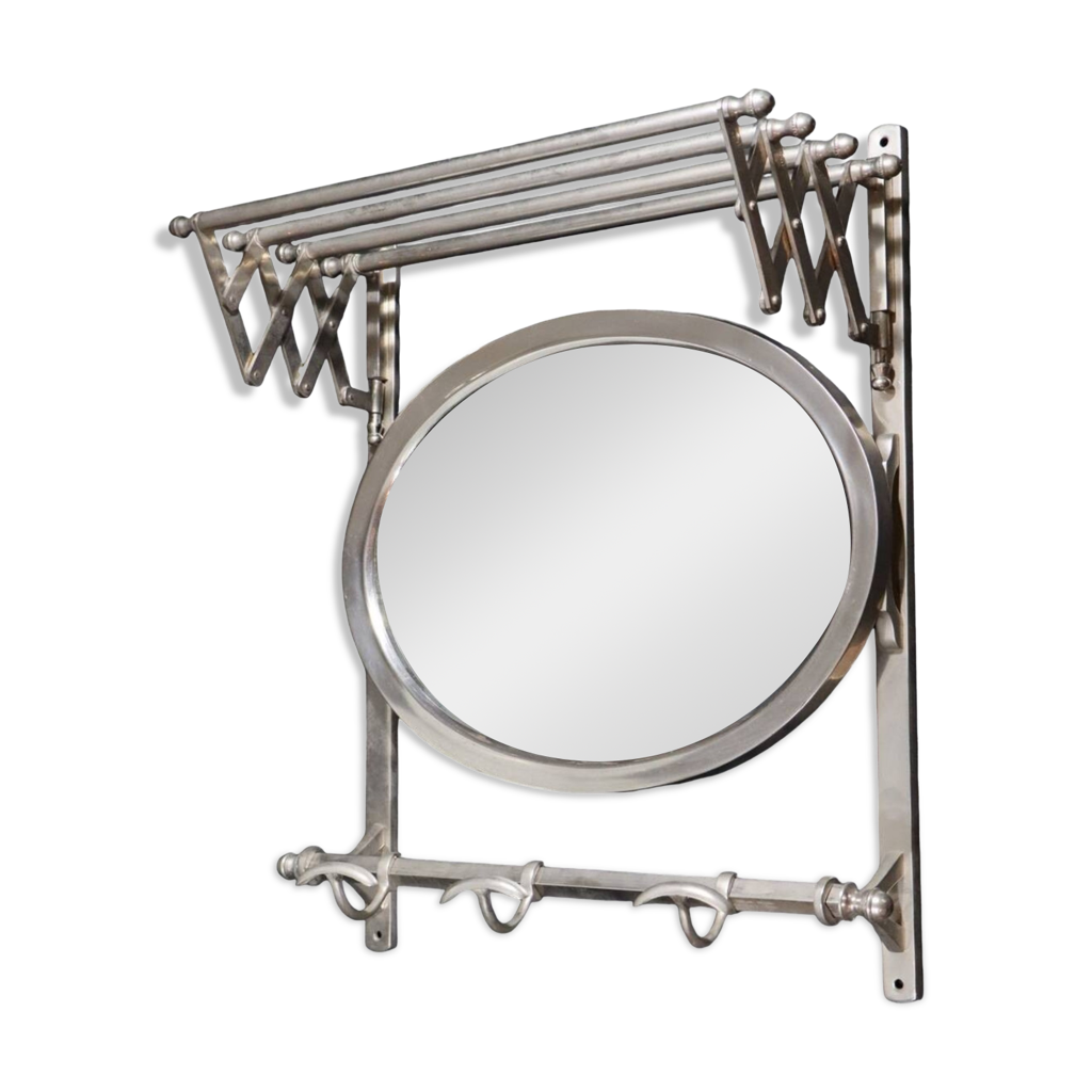 Antique Metal Train Coat Rack with Mirror French Luggage Rack