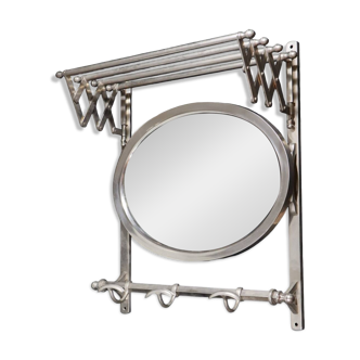 Antique Metal Train Coat Rack with Mirror French Luggage Rack