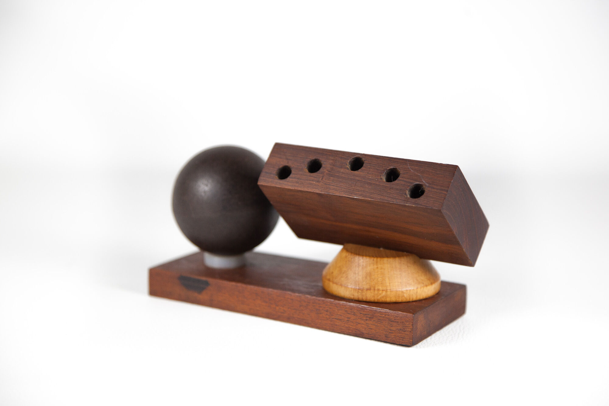 Vintage pen holder, wood paper press and metal ball