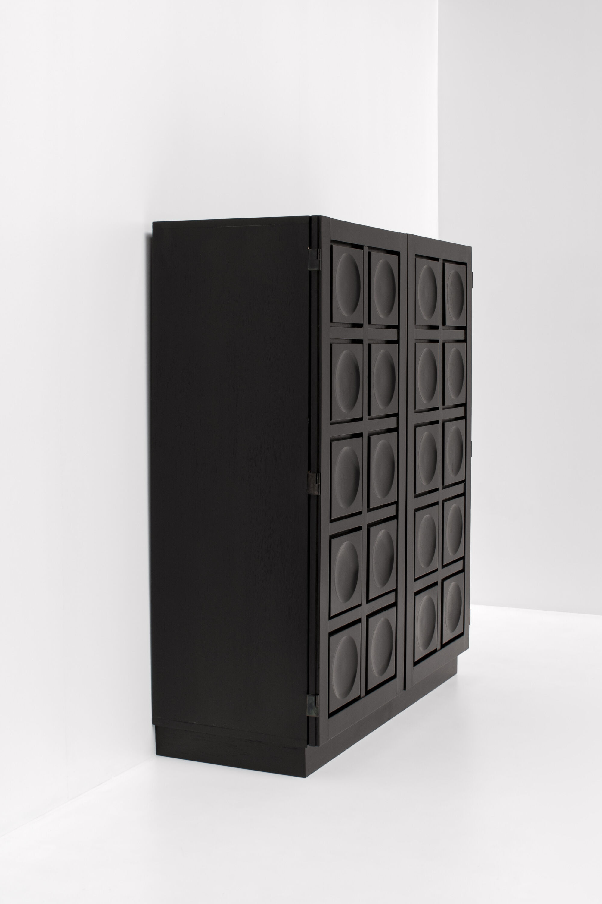Black Brutalist Bar Cabinet with Graphic Patterned Doors, Belgium 1970s