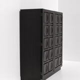 Black Brutalist Bar Cabinet with Graphic Patterned Doors, Belgium 1970s
