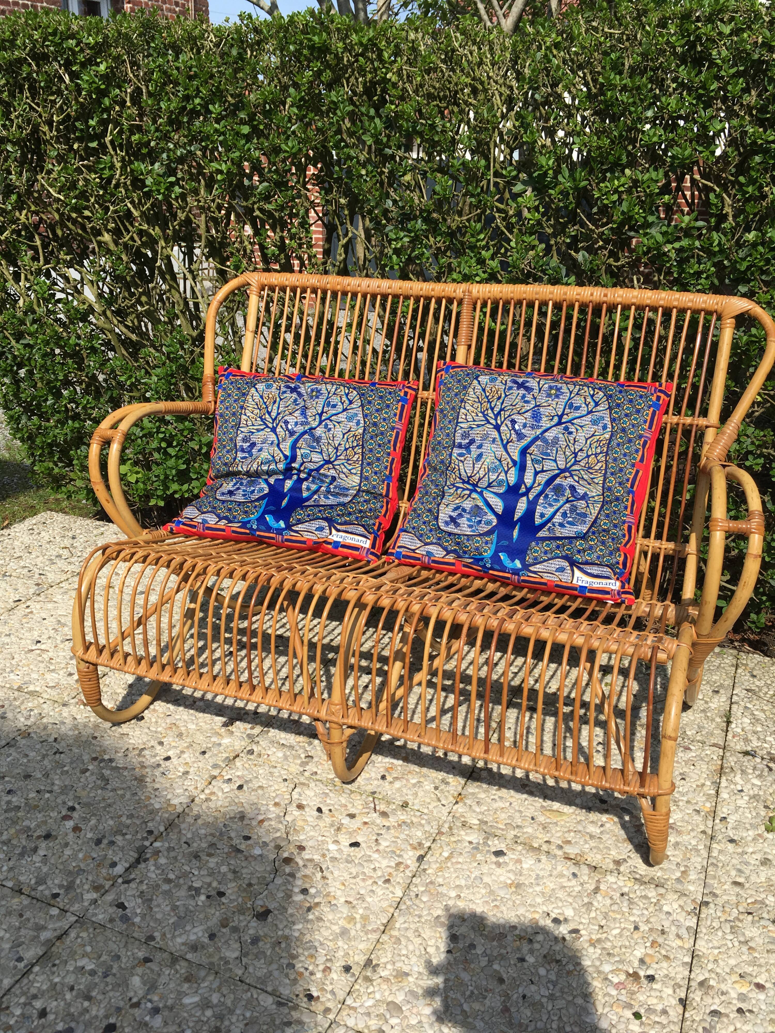 Vintage 60s rattan bench