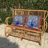 Vintage 60s rattan bench