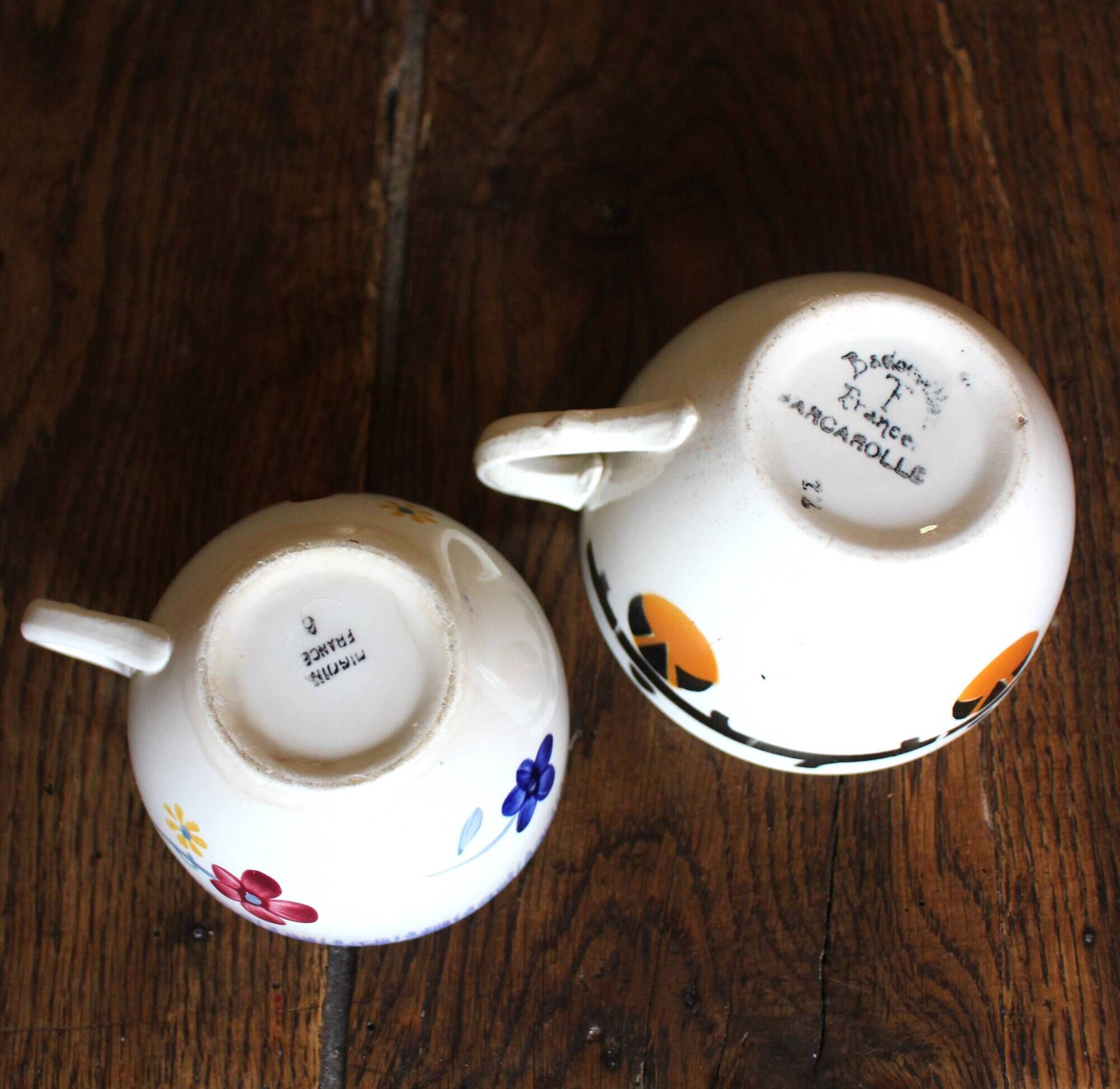 Cups Marylou Digoin Sarreguemines Barcarolle Badonviller orange black art