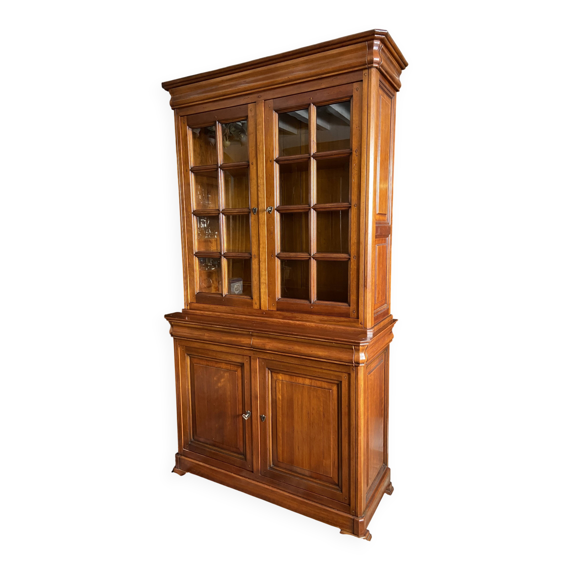 Library buffet two-body display cabinet solid cherry Louis-Philippe