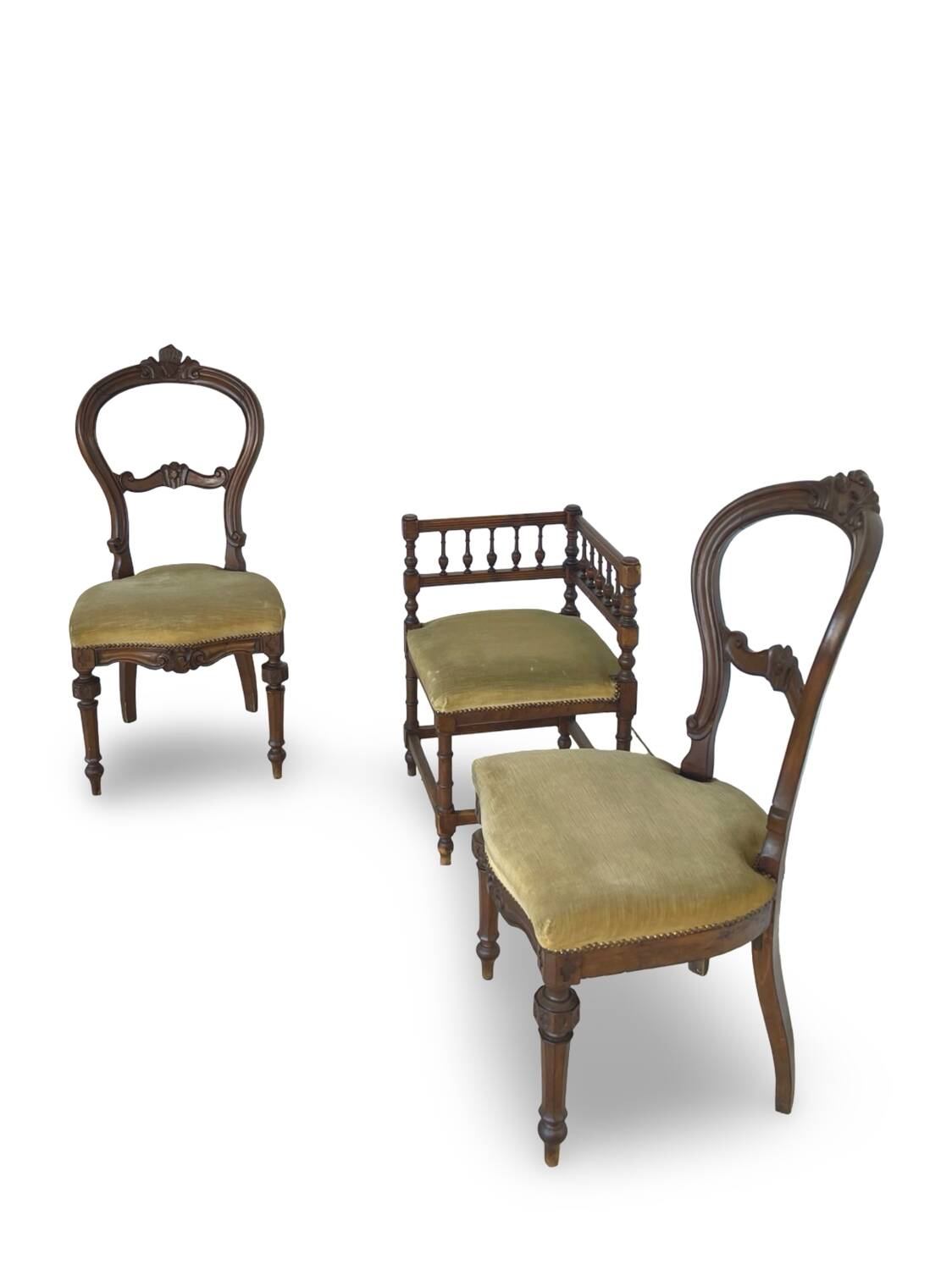 2 chaises et 1 chaise de coin italiennes, années 1950