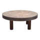 Coffee table signed Barrois, wood and stoneware table with plant decoration, France, interior decor.