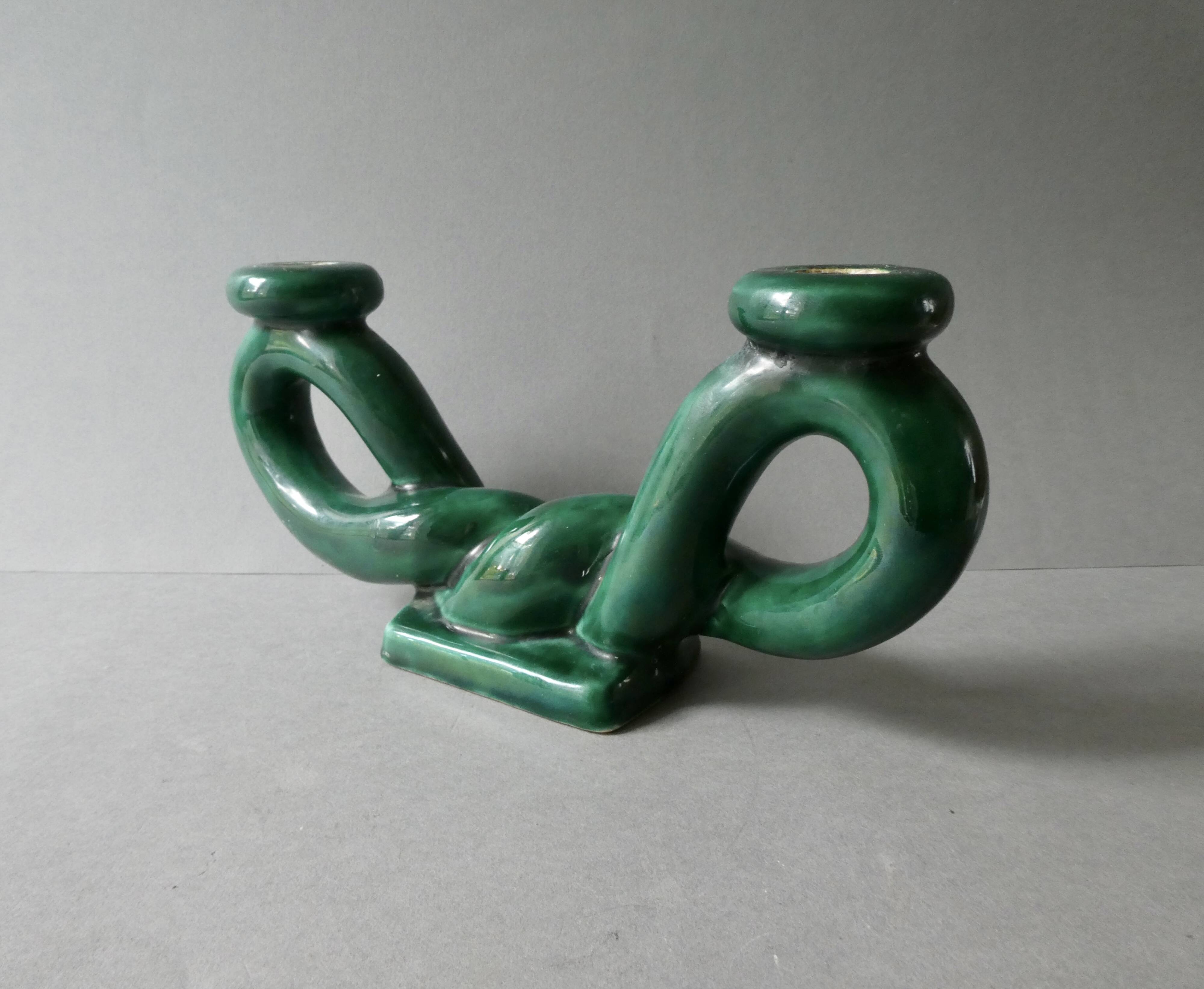 woven ceramic candlestick, slip, 1970s, Vallauris