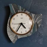 Vintage clock silent asymmetrical wall clock "Lutetia golden green"