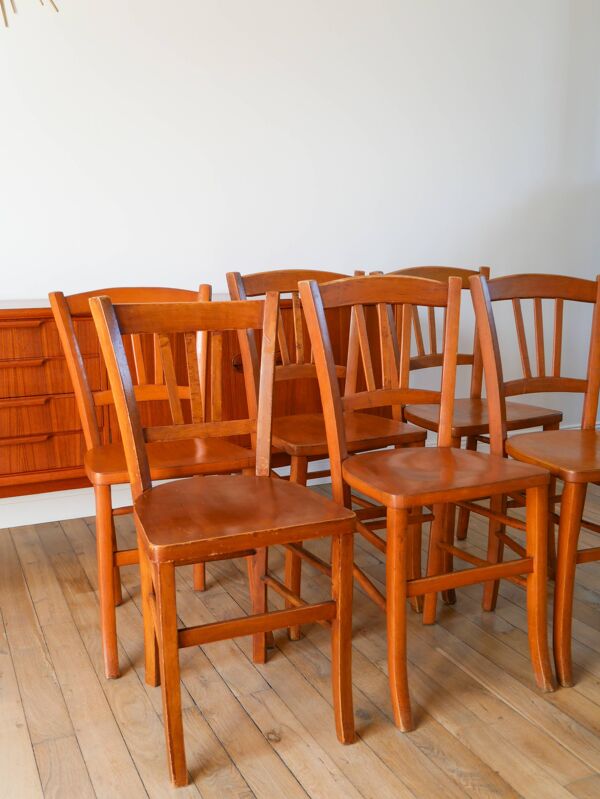 Ensemble de 6 chaises bistrot en bois Luterma 1950