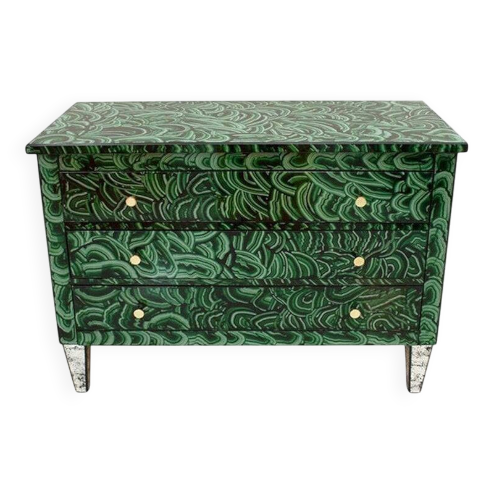 Mid-Century Modern Style Green-Malachite Colored Glass Italian Chest of Drawers