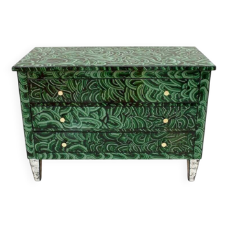 Mid-Century Modern Style Green-Malachite Colored Glass Italian Chest of Drawers